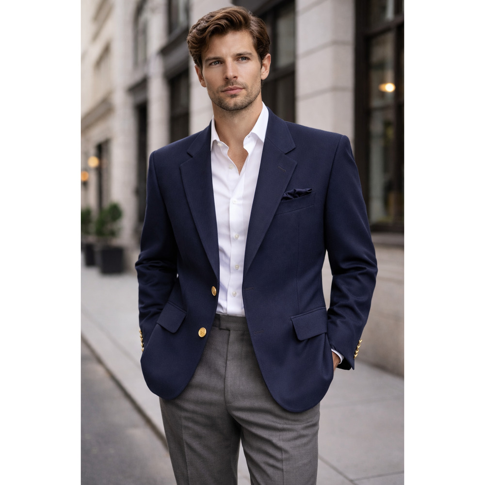 Arnold Palmer John Peel Navy Wool Blazer Gold Buttons Large